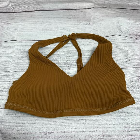 Offline By Aerie Goals Brown Ribbed Plunge Sports Bra Size Medium - Picture 4 of 11